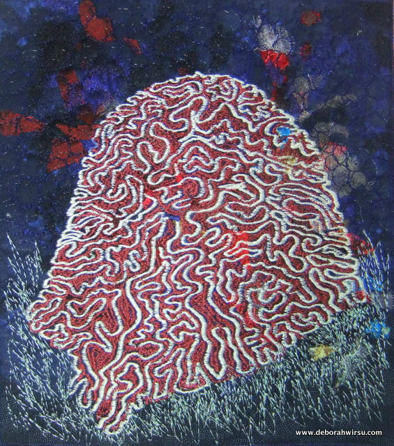 Brain 38. Deborah Wirsu. Brain Coral Fan. Lobed Brain Coral Metallic Red.