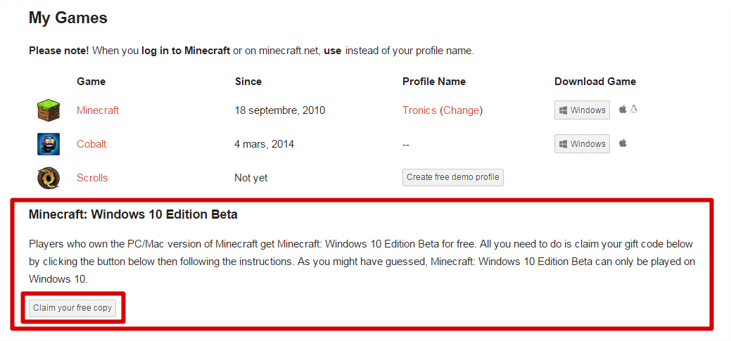 Comment obtenir Minecraft Windows 10 gratuitement ?. FR 